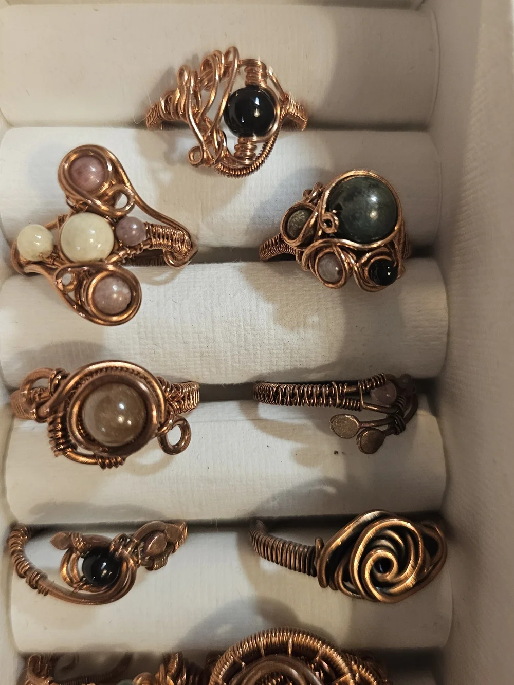 Handcrafted Copper Wire Wrapped Multicolor Gemstone Ring -  Lot Of 13